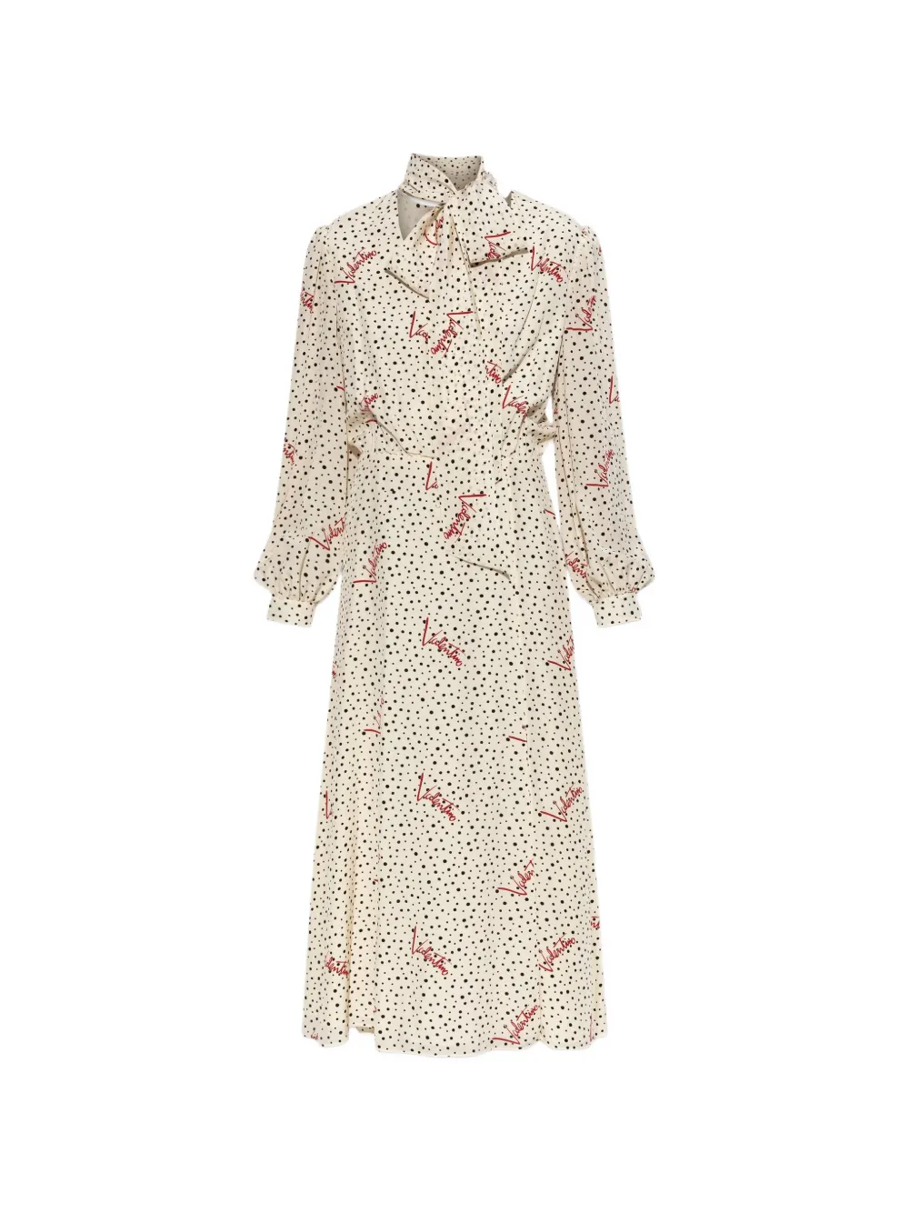 Valentino Garavani robe à pois et col lavallière - Tons neutres
