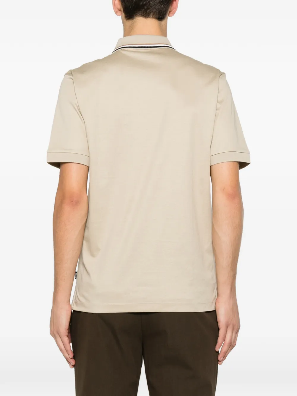 BOSS Slim-fit katoenen poloshirt met gestreepte kraag Beige