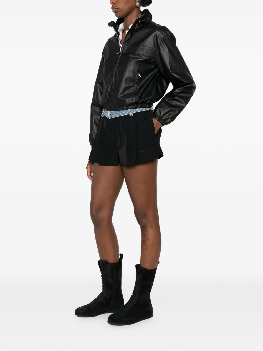 Alexander Wang Geplooide shorts met denim tailleband Zwart