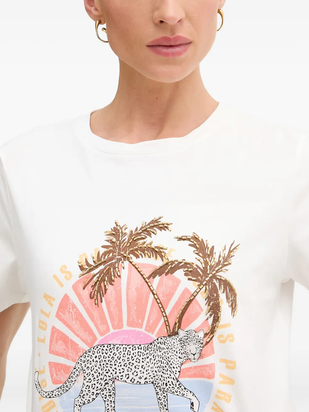 Lola Casademunt T-shirt verfraaid met kralen en print Wit