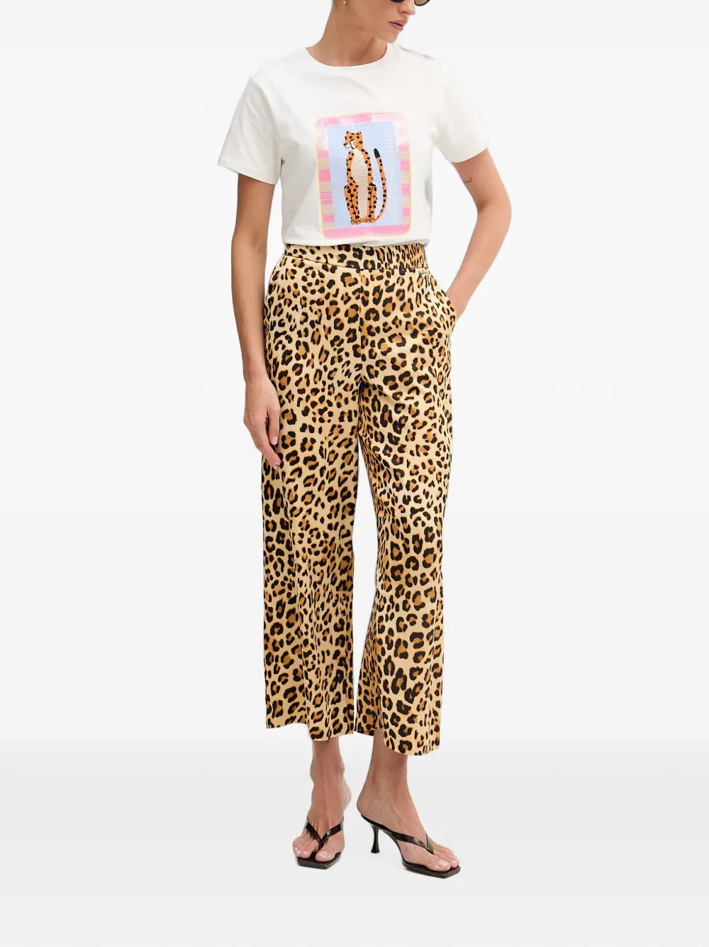 Lola Casademunt T-shirt verfraaid met pailletten en cheetah-print Wit