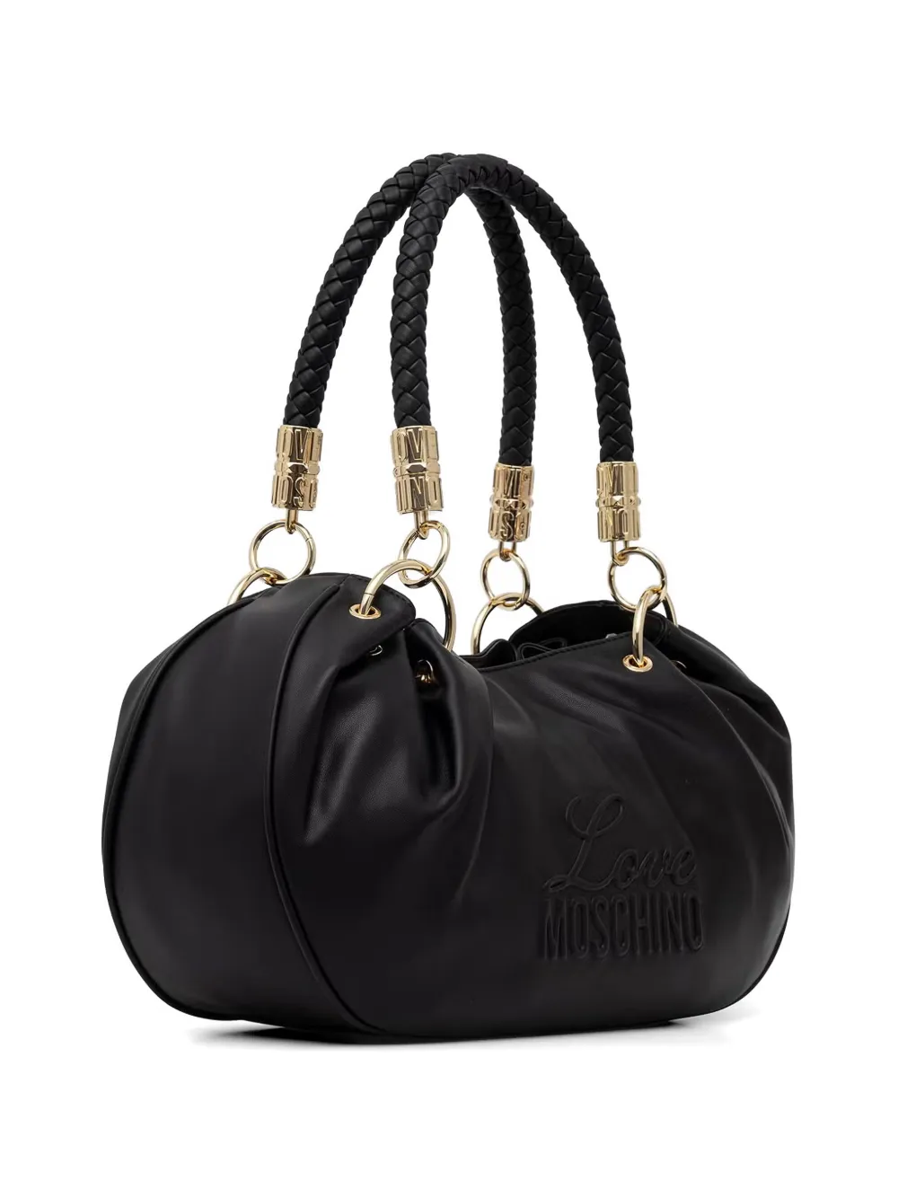 Love Moschino Shopper met gevlochten handvat en logo-reliëf Zwart