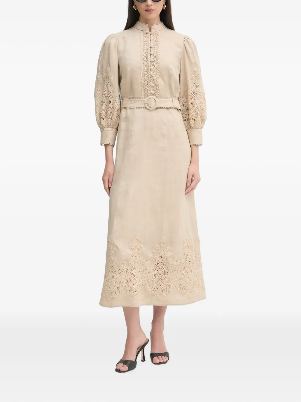 LUISA SPAGNOLI Provina lace-trimmed belted midi dress - Tons neutres LUISA SPAGNOLI Provina lace-trimmed belted midi dress - Tons neutres