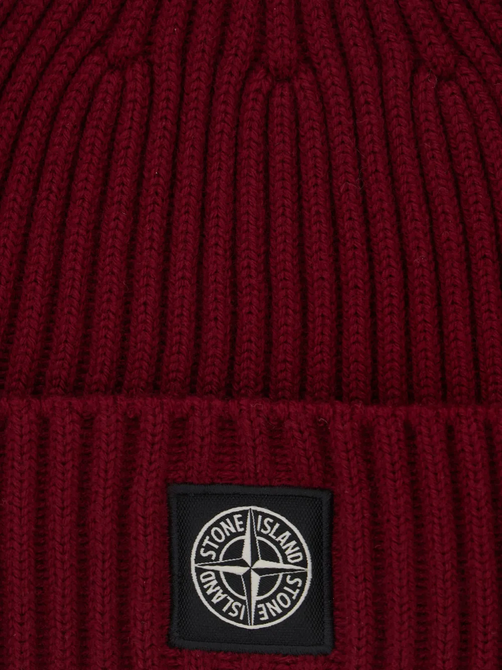Stone Island Junior Ribgebreide muts met logo-patch Rood