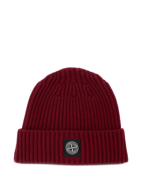 Stone Island Junior logo-patch ribbed-knit beanie hat