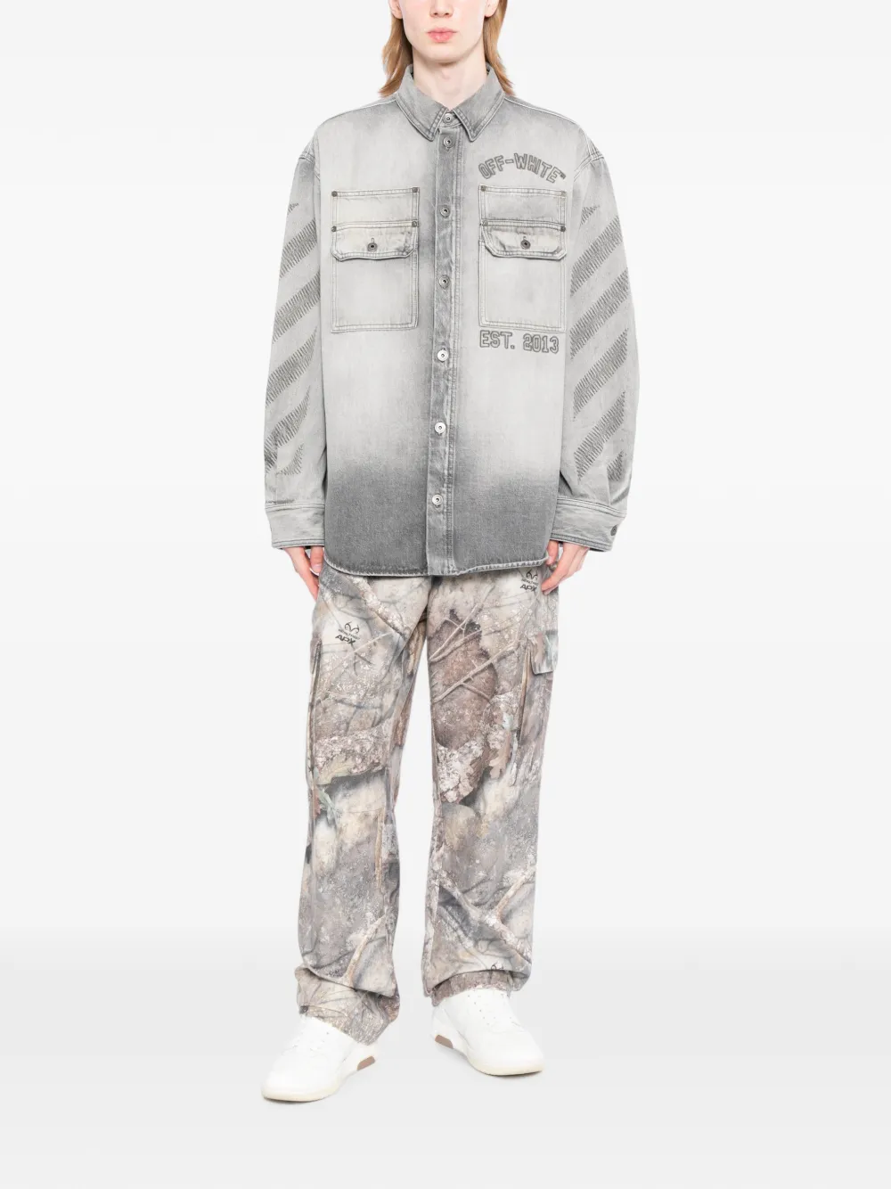 Off-White Denim jack met Diagonals-print en borduurwerk Grijs
