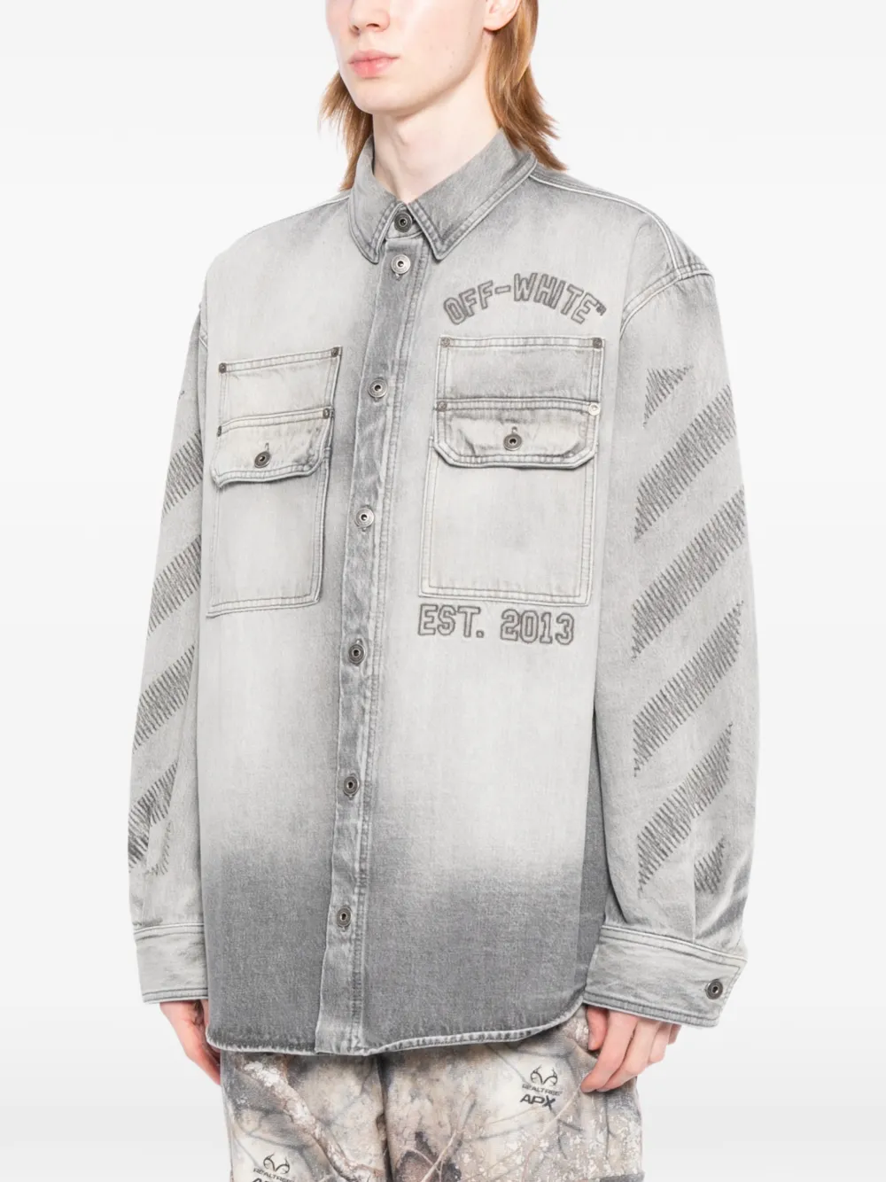 Off-White Denim jack met Diagonals-print en borduurwerk Grijs