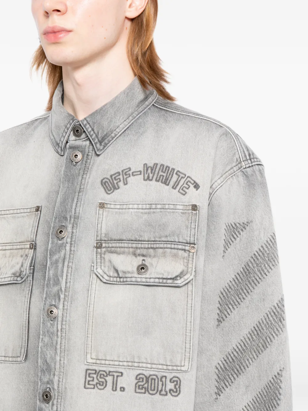 Off-White Denim jack met Diagonals-print en borduurwerk Grijs