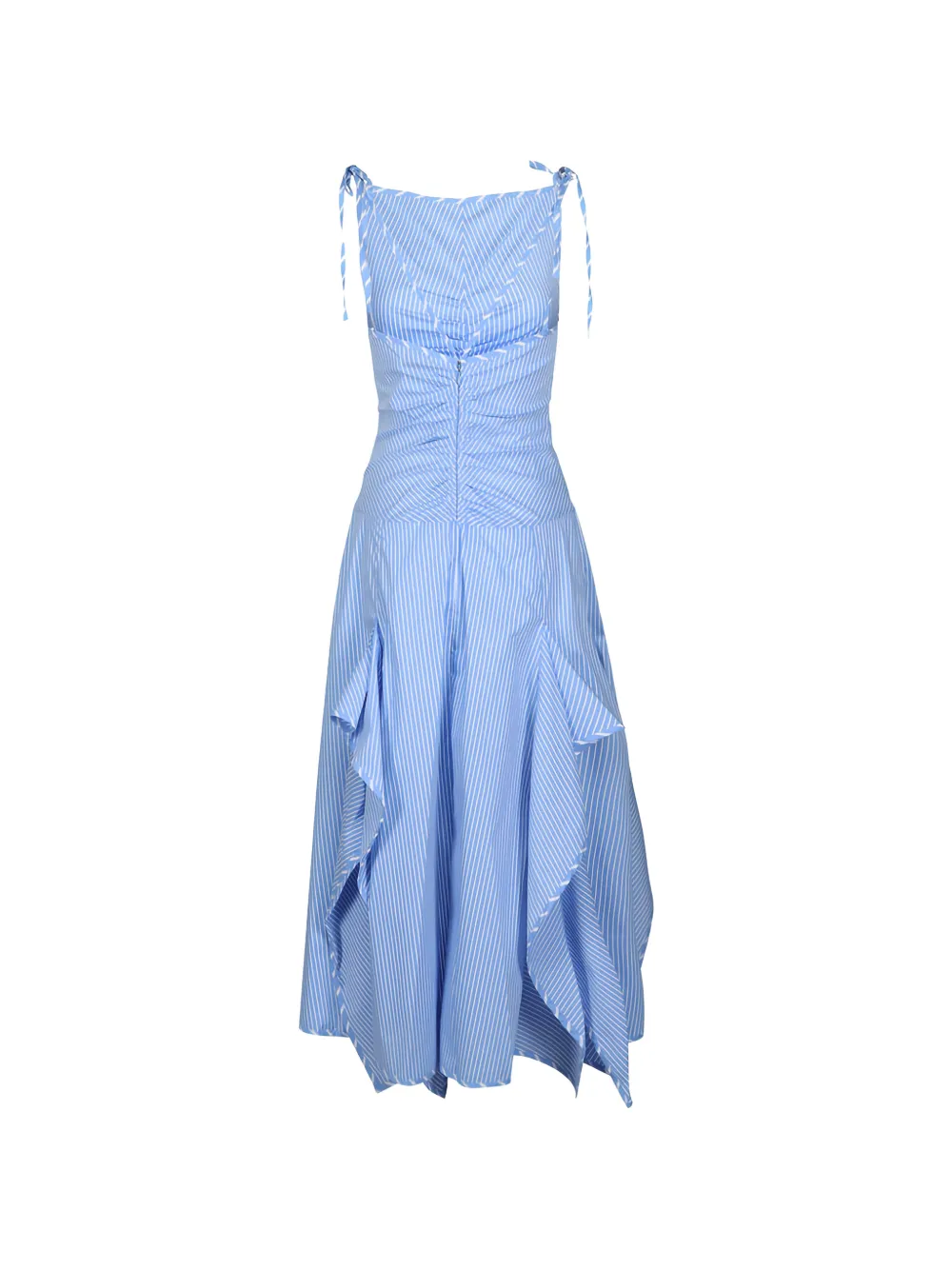 Aknvas Morgan striped ruched-detail midi dress - Blau