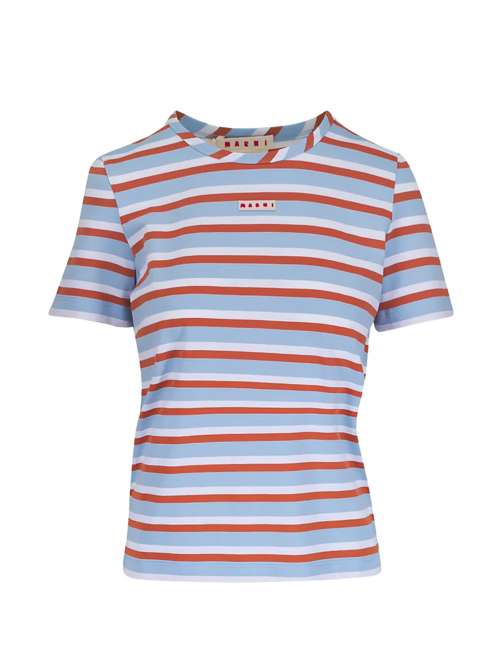 Marni striped logo-patch T-shirt - Blu