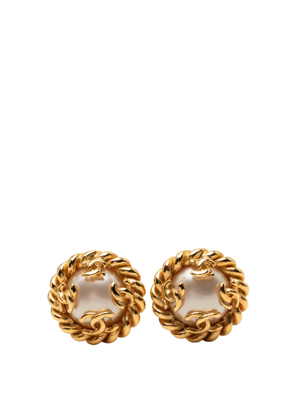 CHANEL Pre-Owned 1995 CC Gold Plated Faux Pearl Clip On Earrings costume earrings - Bianco