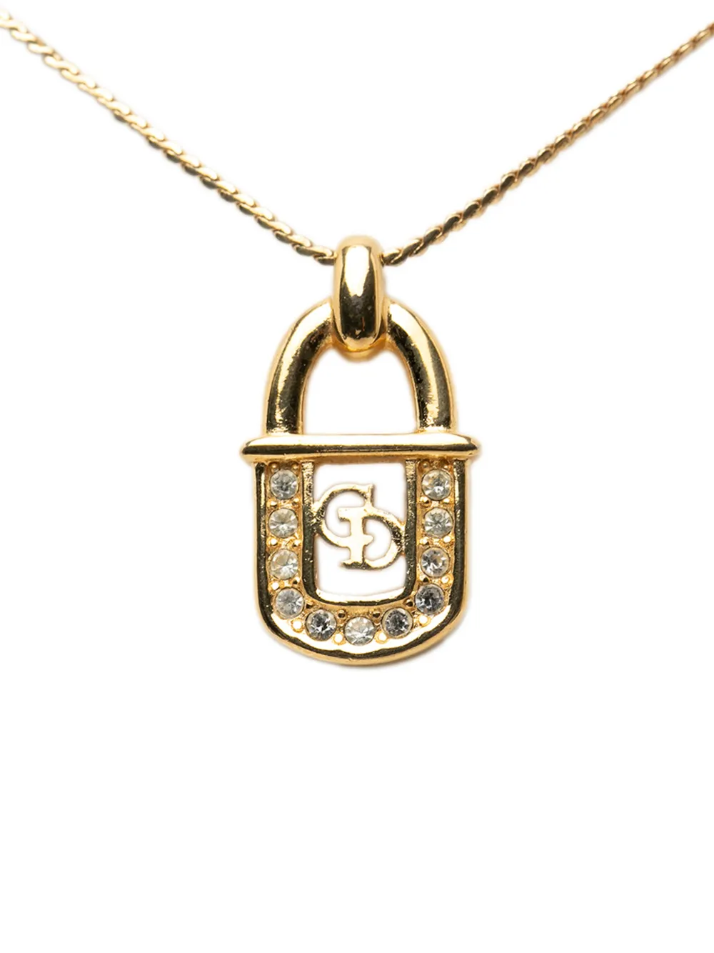 Christian Dior Pre-Owned 1990-2010 Gold Plated Strass Padlock Pendant Necklace costume necklace - Oro