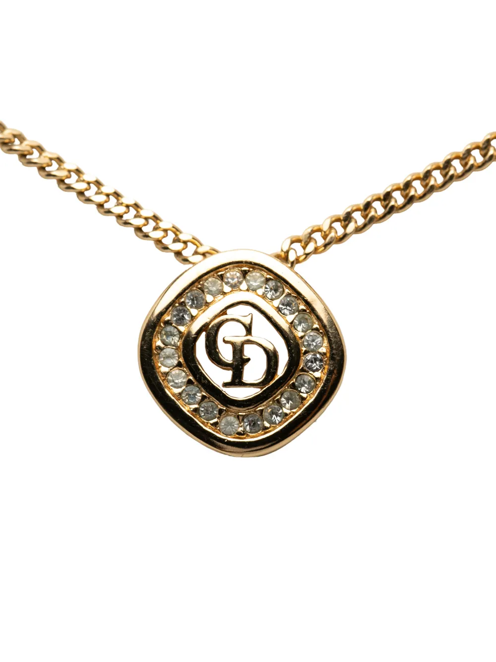 Christian Dior Pre-Owned 1980-1990 Gold Plated Crystal CD Diamond Pendant Necklace costume necklace