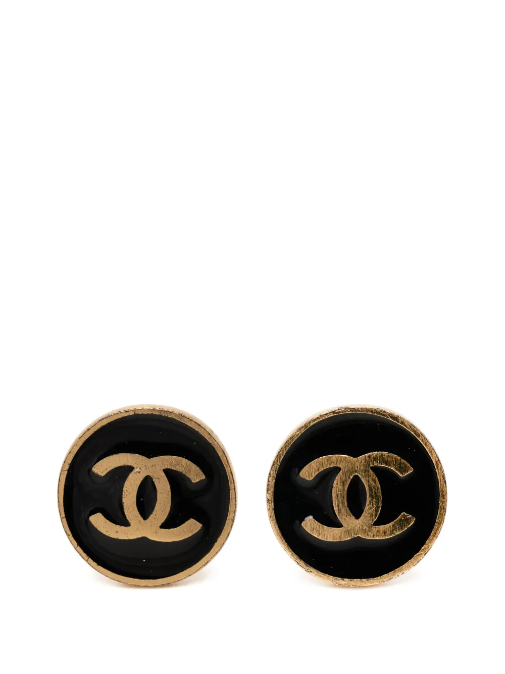 CHANEL Pre-Owned 2001 CC Gold Plated and Enamel Round Clip On Earrings costume earrings - Nero