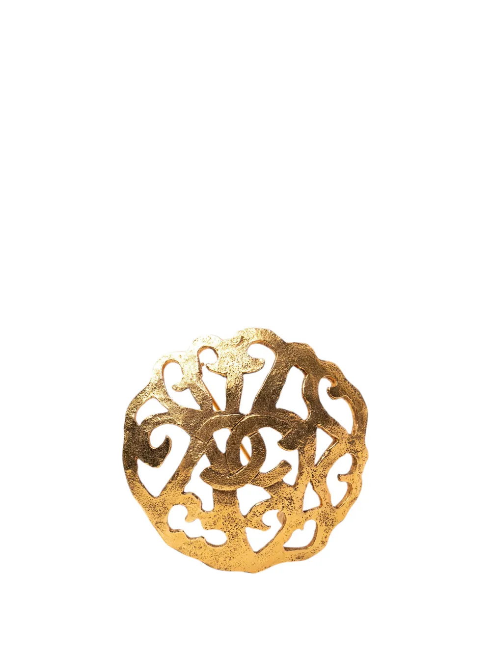 CHANEL Pre-Owned 1980-1990 CC Gold Plated Filigree Brooch costume brooch