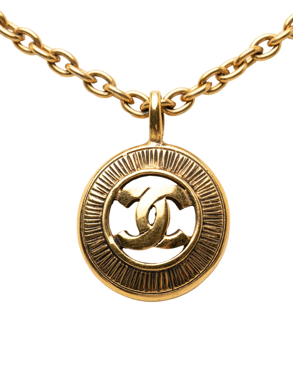 CHANEL Pre-Owned 1970-1980 CC Gold Plated Sunburst Medallion Pendant Necklace costume necklace - Oro
