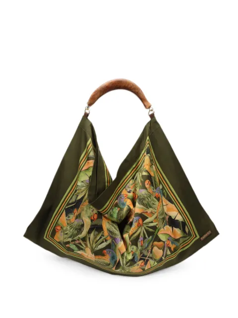 FARM Rio Green Nature parrot-print wooden-handle tote bag