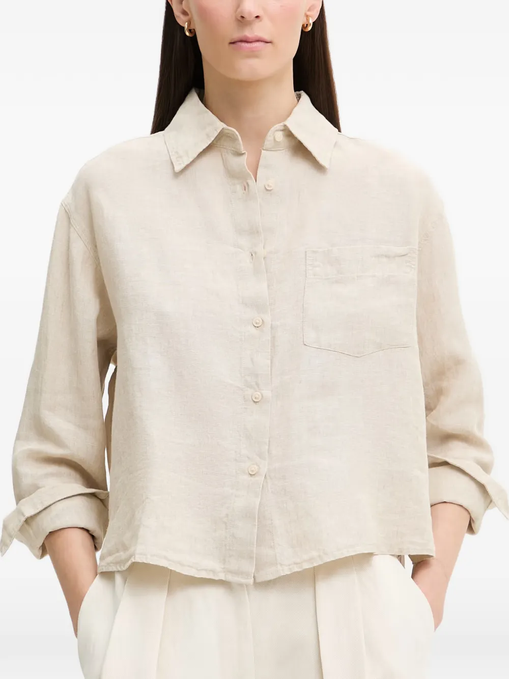 Marc O'Polo Cropped-Hemd aus Leinen - Nude