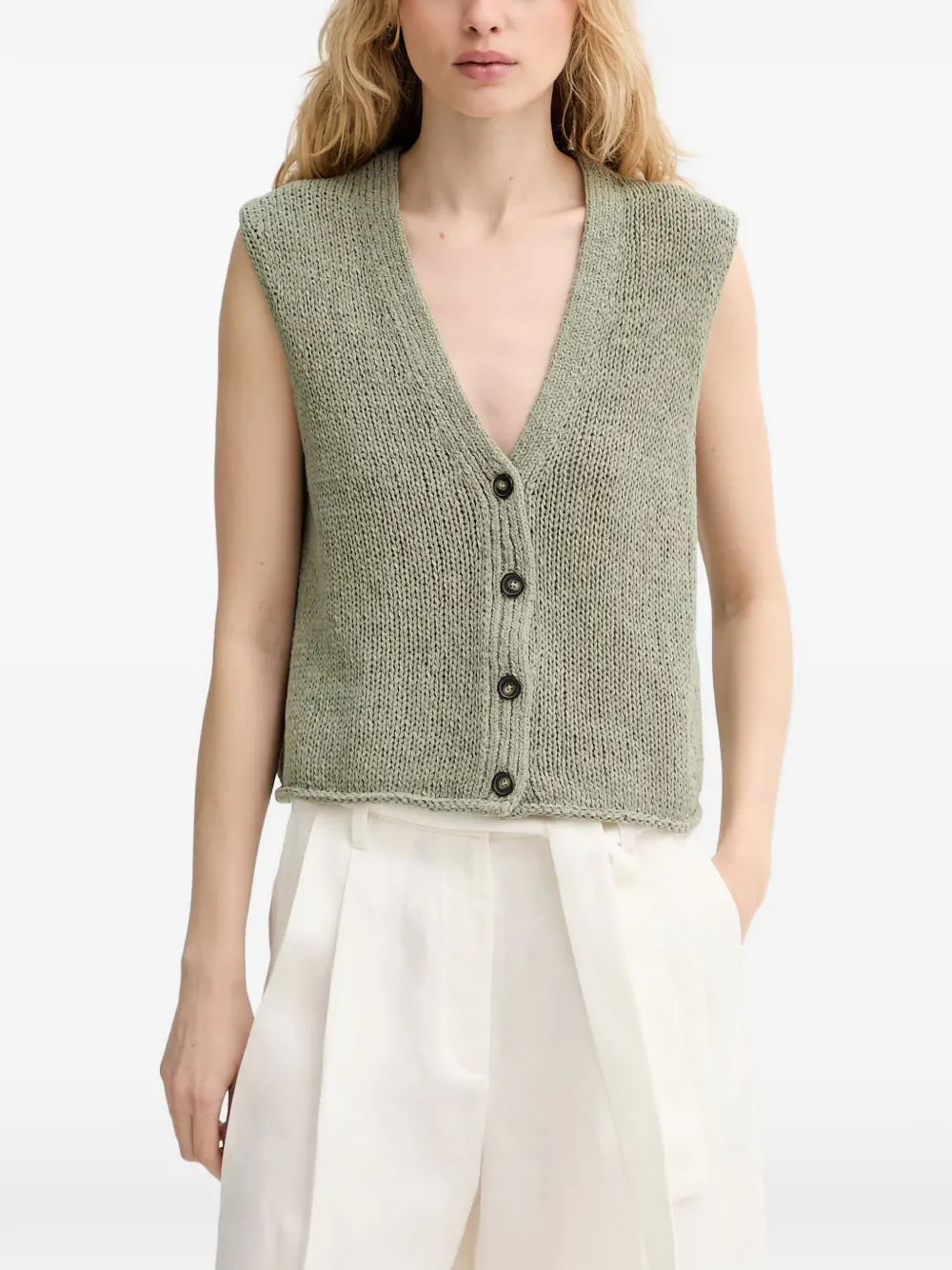 Marc O'Polo button-up knitted vest Groen