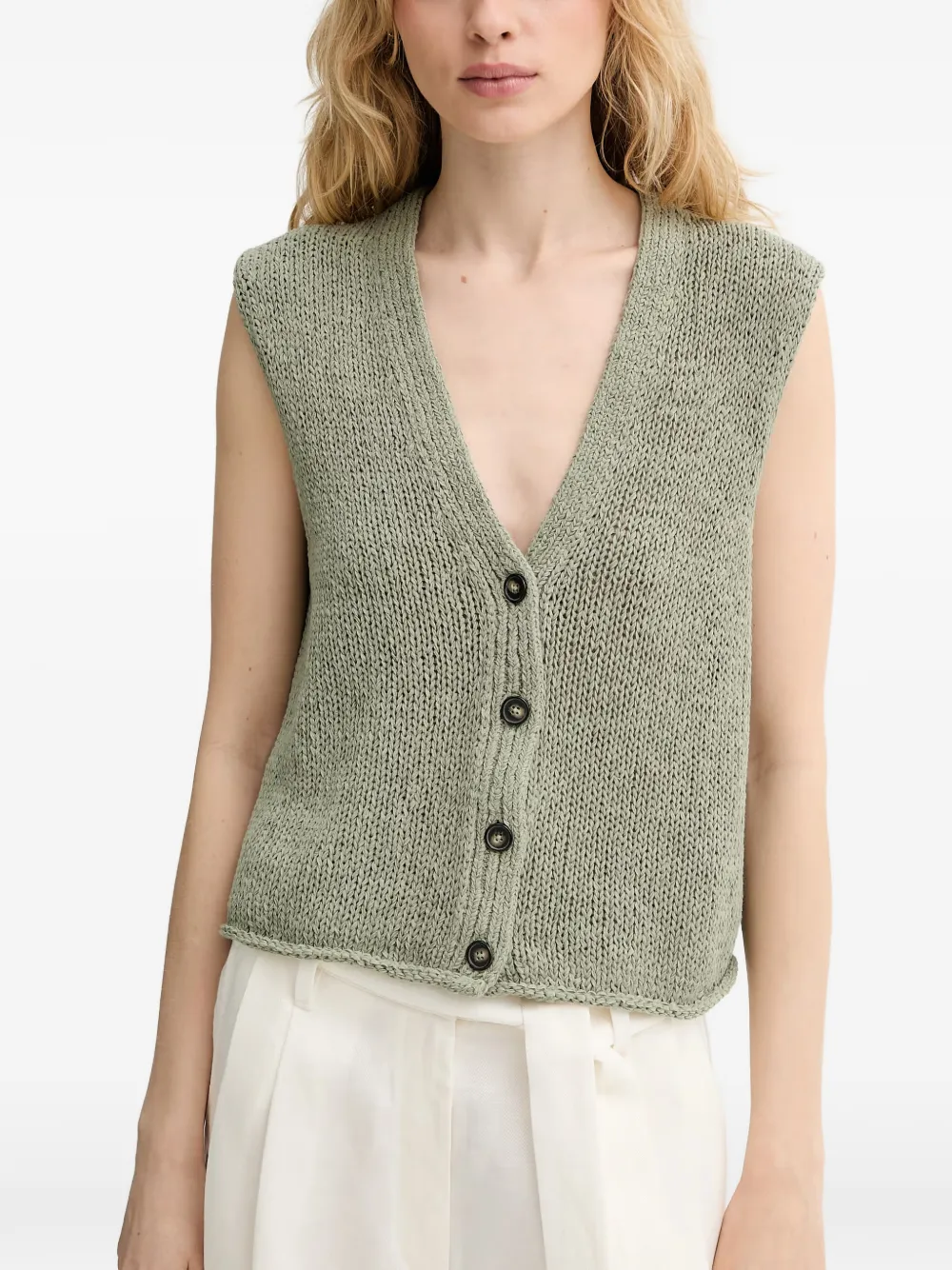 Marc O'Polo button-up knitted vest Groen
