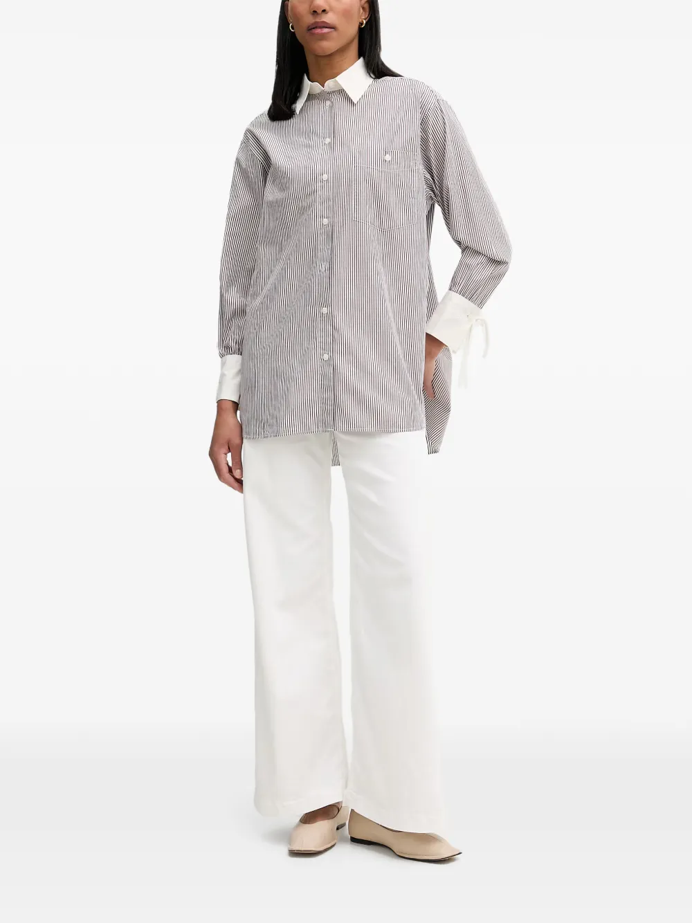 Marc O'Polo Gestreepte blouse met gestrikte manchetten Wit