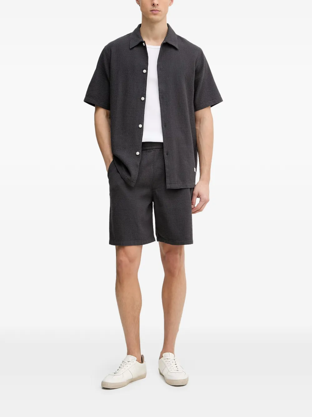 Marc O'Polo Wafelgebreide shorts met trekkoord Grijs