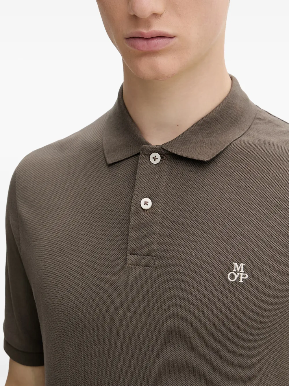 Marc O'Polo Piqué poloshirt met geborduurd logo Bruin