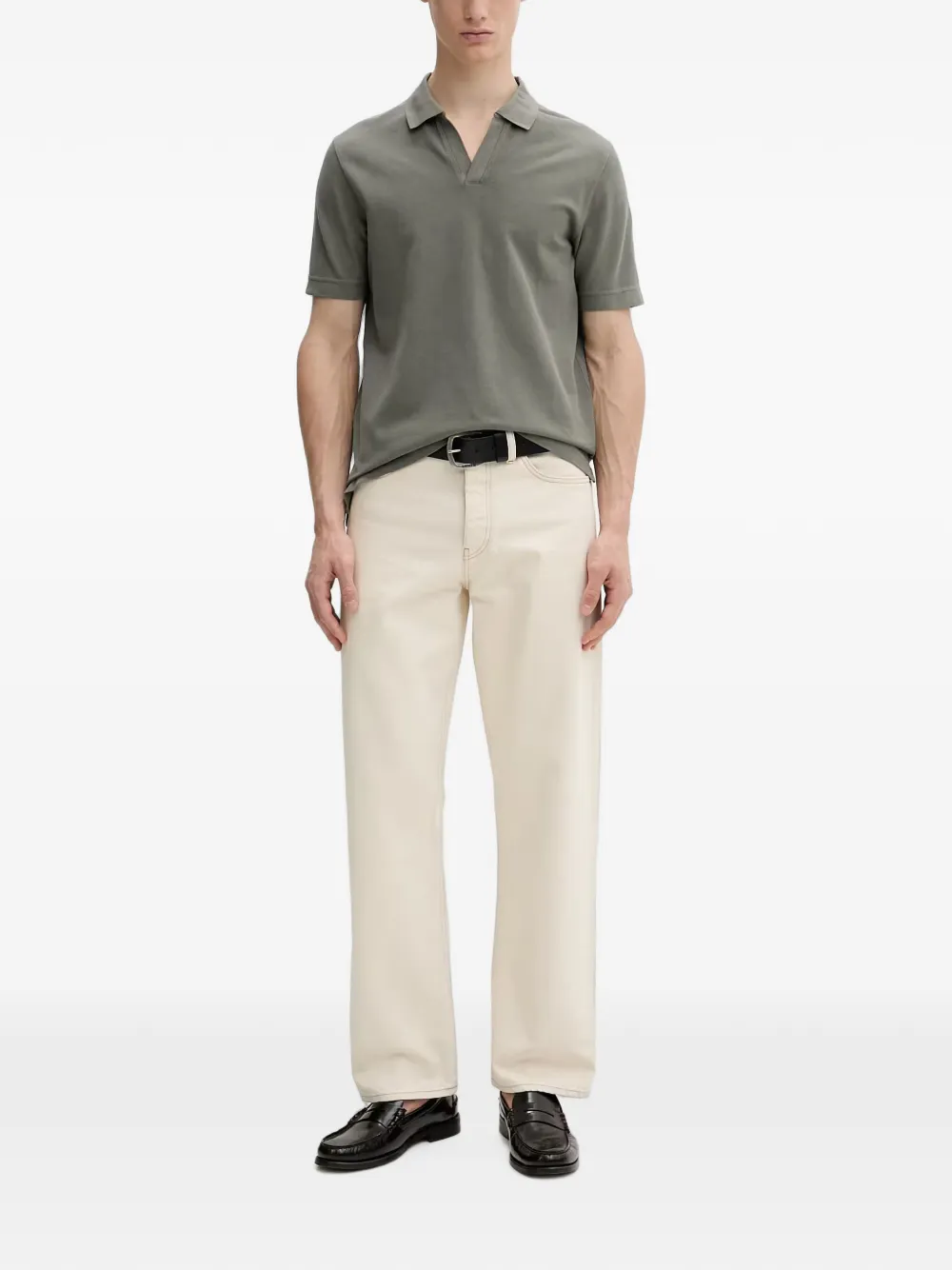 Marc O'Polo Piqué T-shirt met V-hals Groen