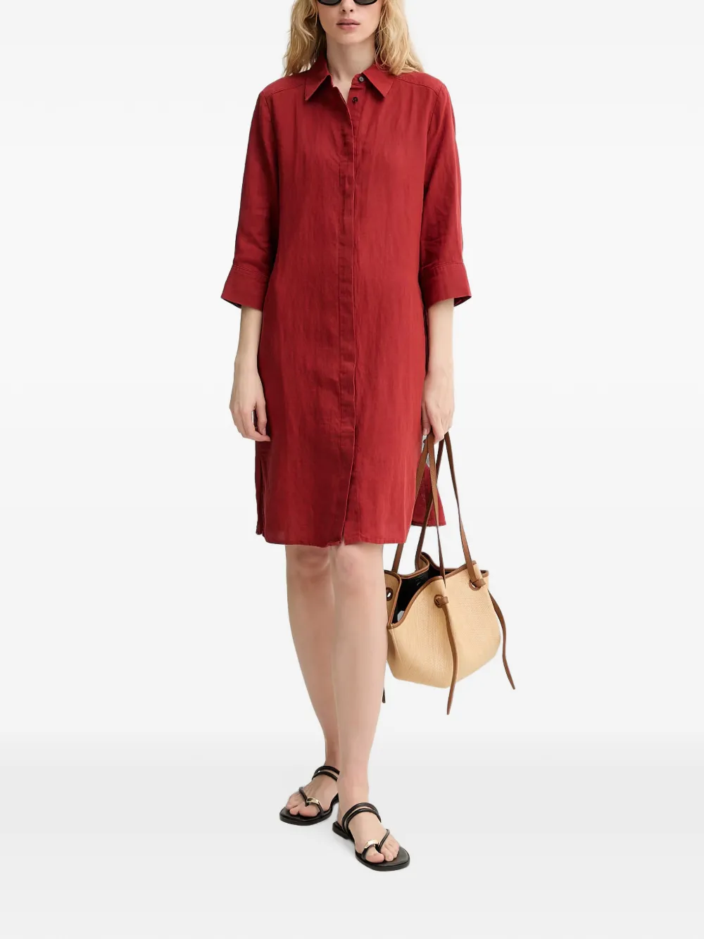 Marc O'Polo Button-down linnen blousejurk Rood