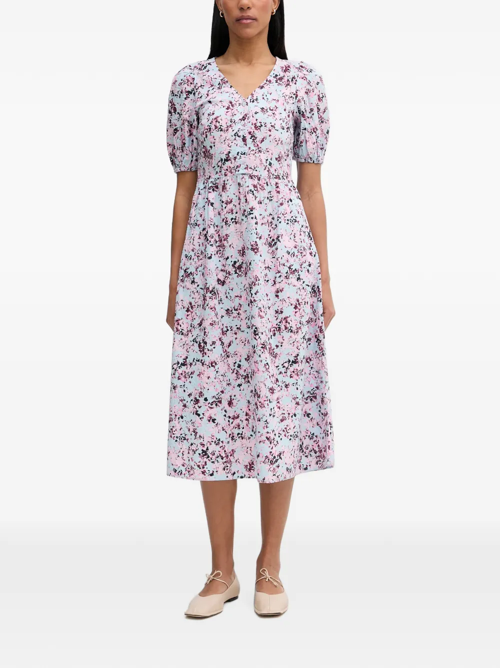 Marc O'Polo floral-print puff-sleeve midi dress - Blu