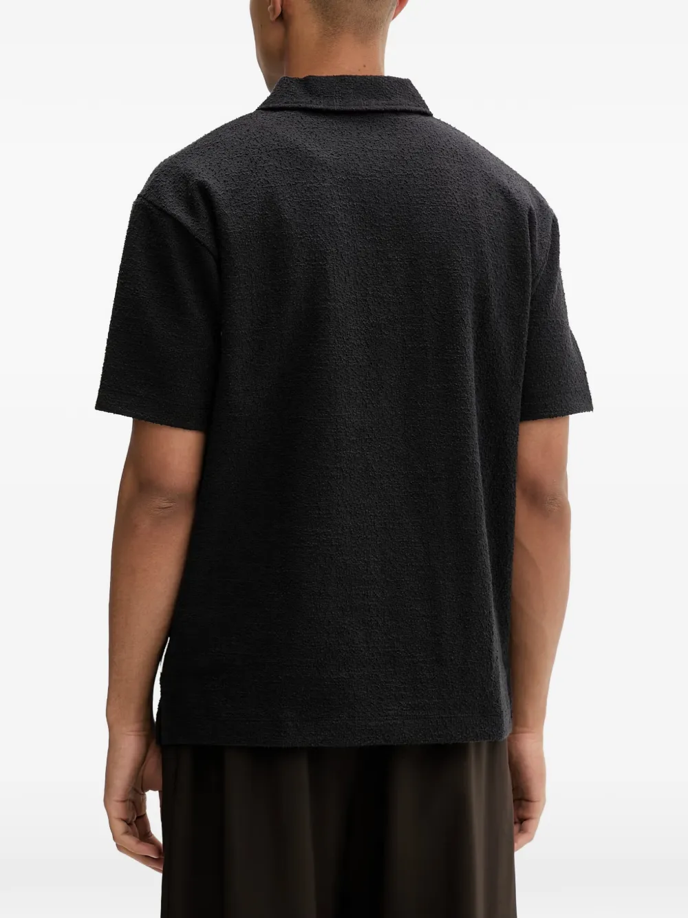 Marc O'Polo bouclé polo-collar T-shirt Zwart