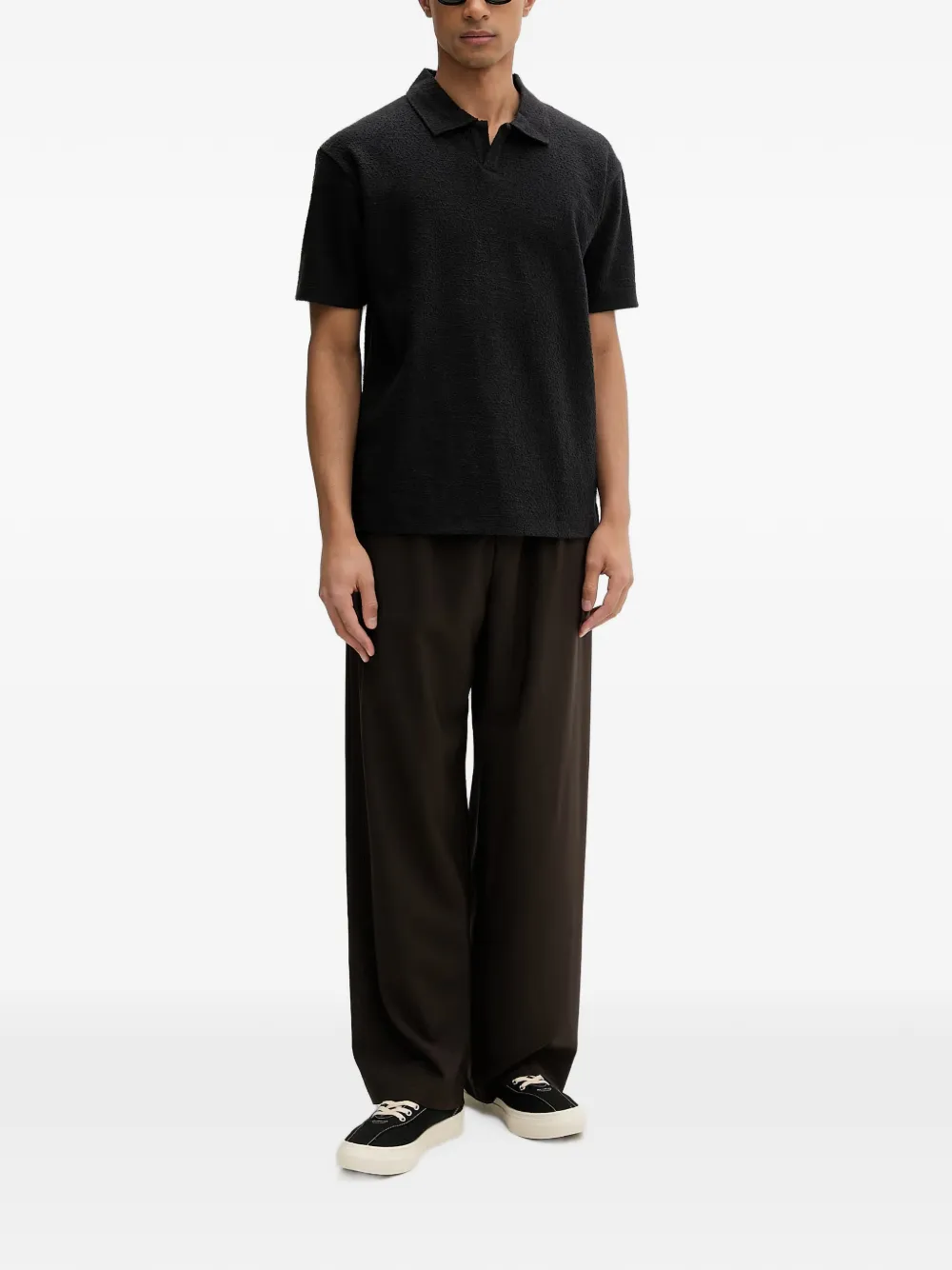 Marc O'Polo bouclé polo-collar T-shirt Zwart