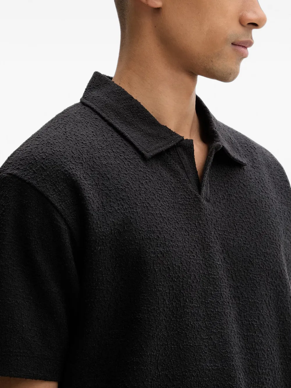 Marc O'Polo bouclé polo-collar T-shirt Zwart