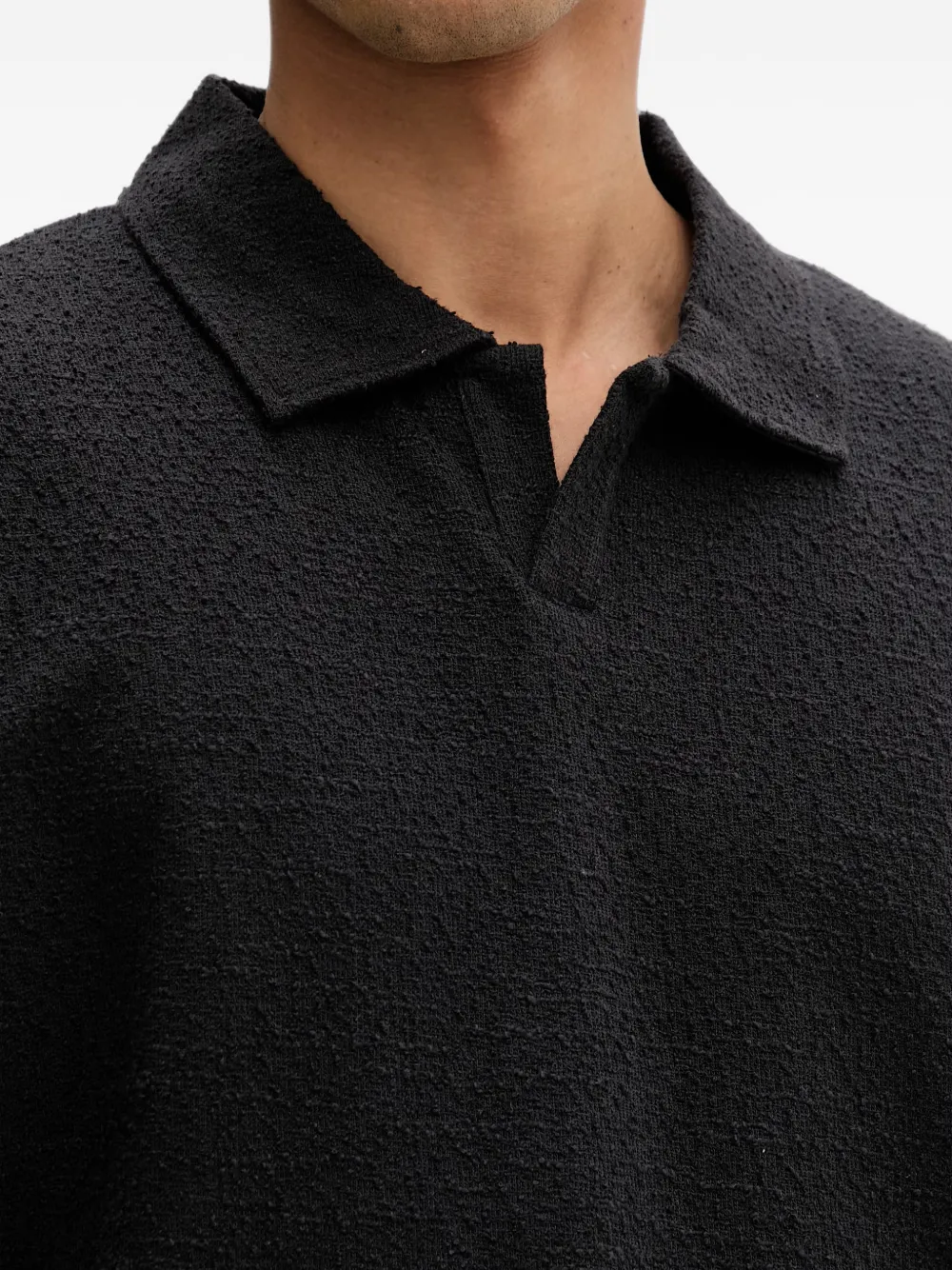 Marc O'Polo bouclé polo-collar T-shirt Zwart