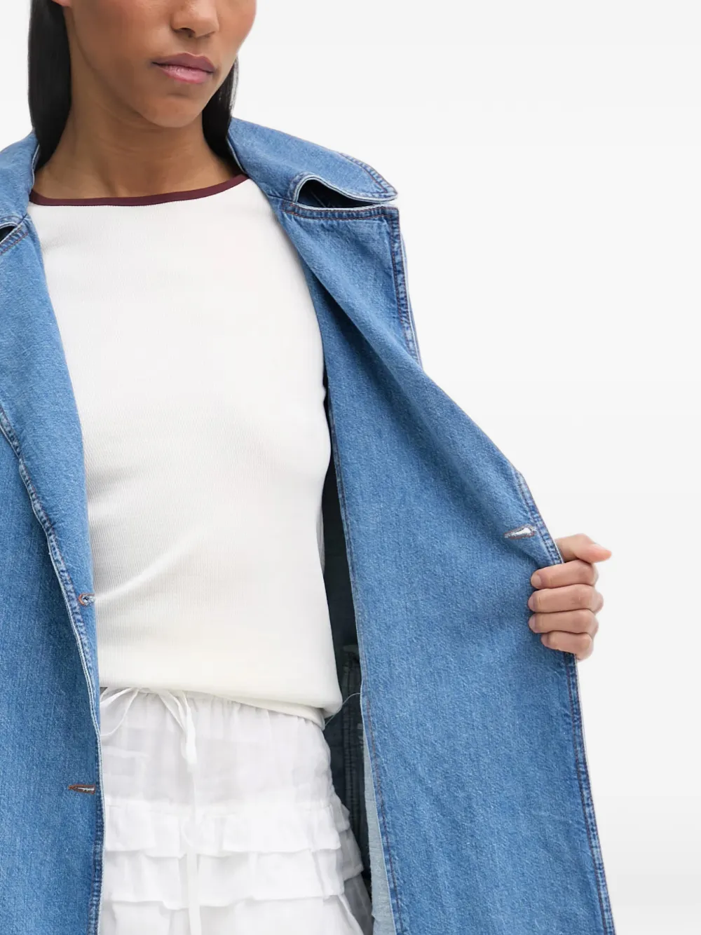Marc O'Polo Trenchcoat met dubbele rij knopen en ceintuur Blauw