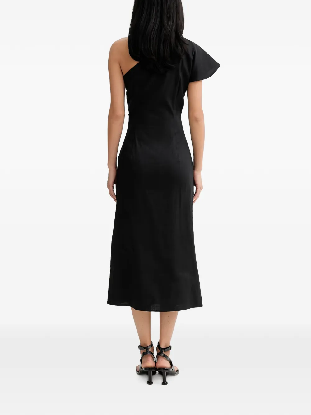 Marc O'Polo Asymmetrische midi-jurk met ruches Zwart