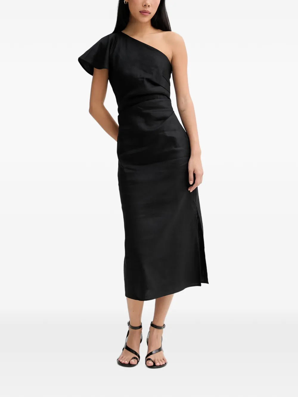 Marc O'Polo Asymmetrische midi-jurk met ruches Zwart