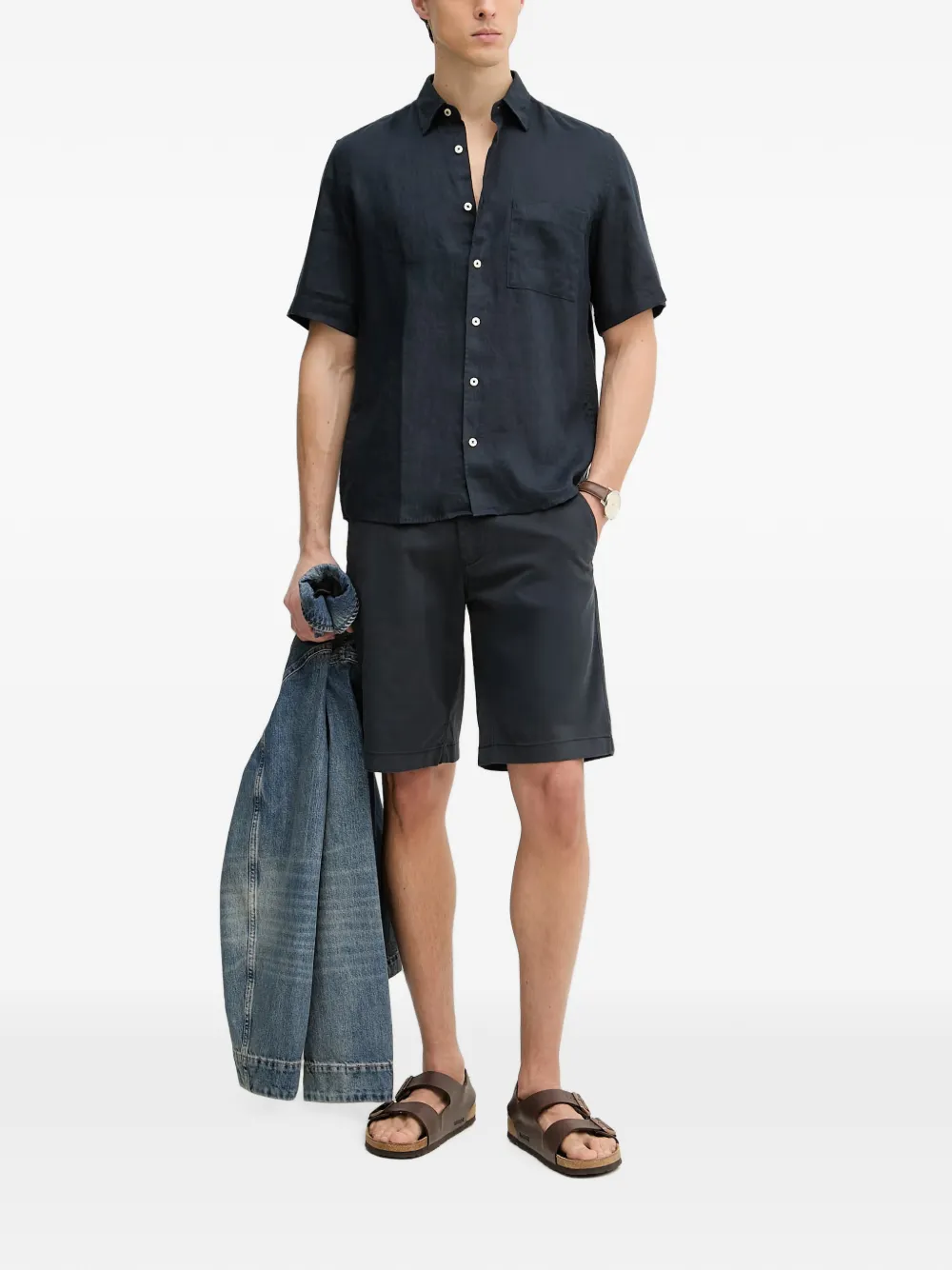 Marc O'Polo short-sleeve chest-pocket shirt Blauw