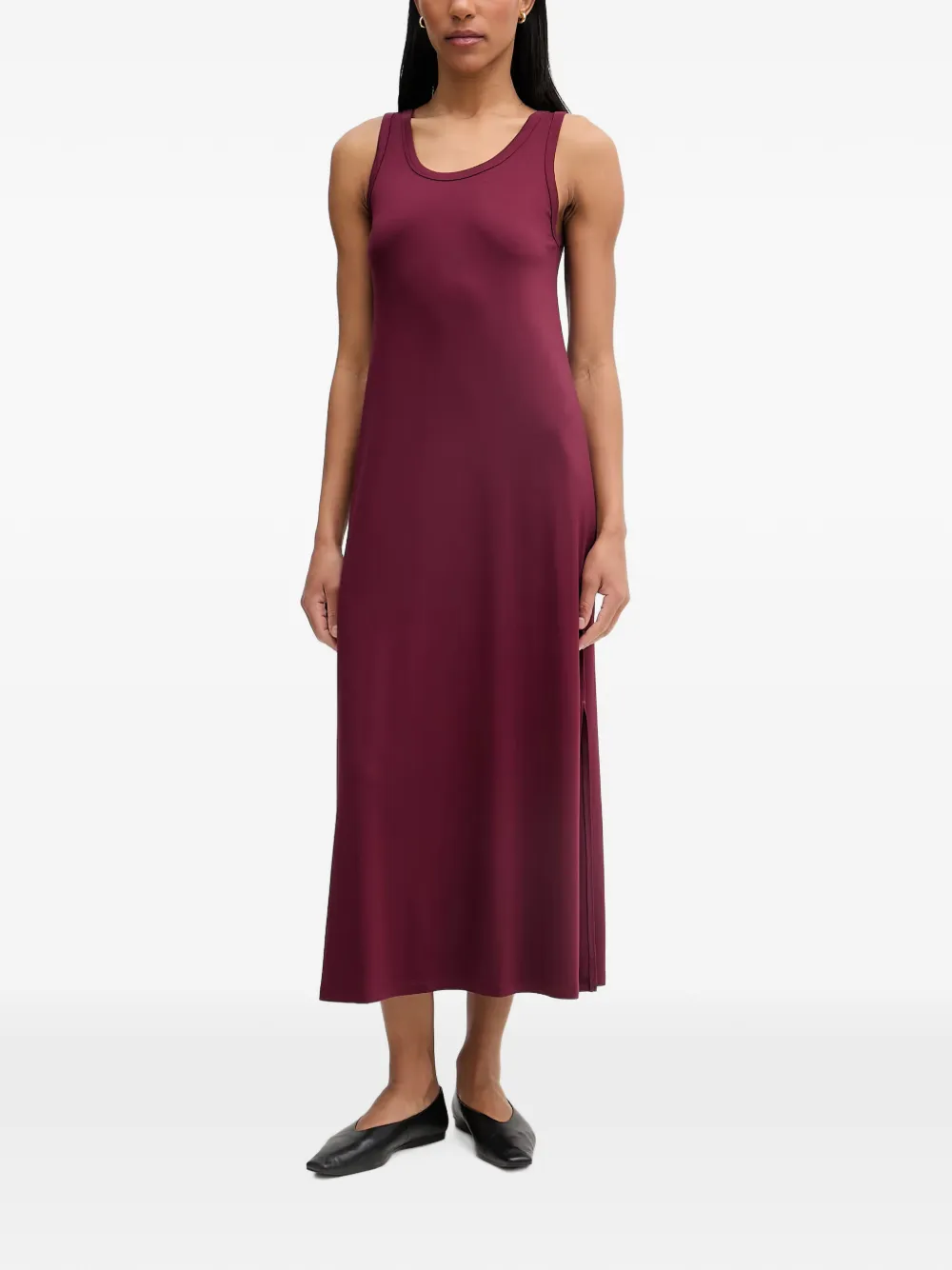 Marc O'Polo Midi-jurk met diepe ronde hals en zijsplit Rood