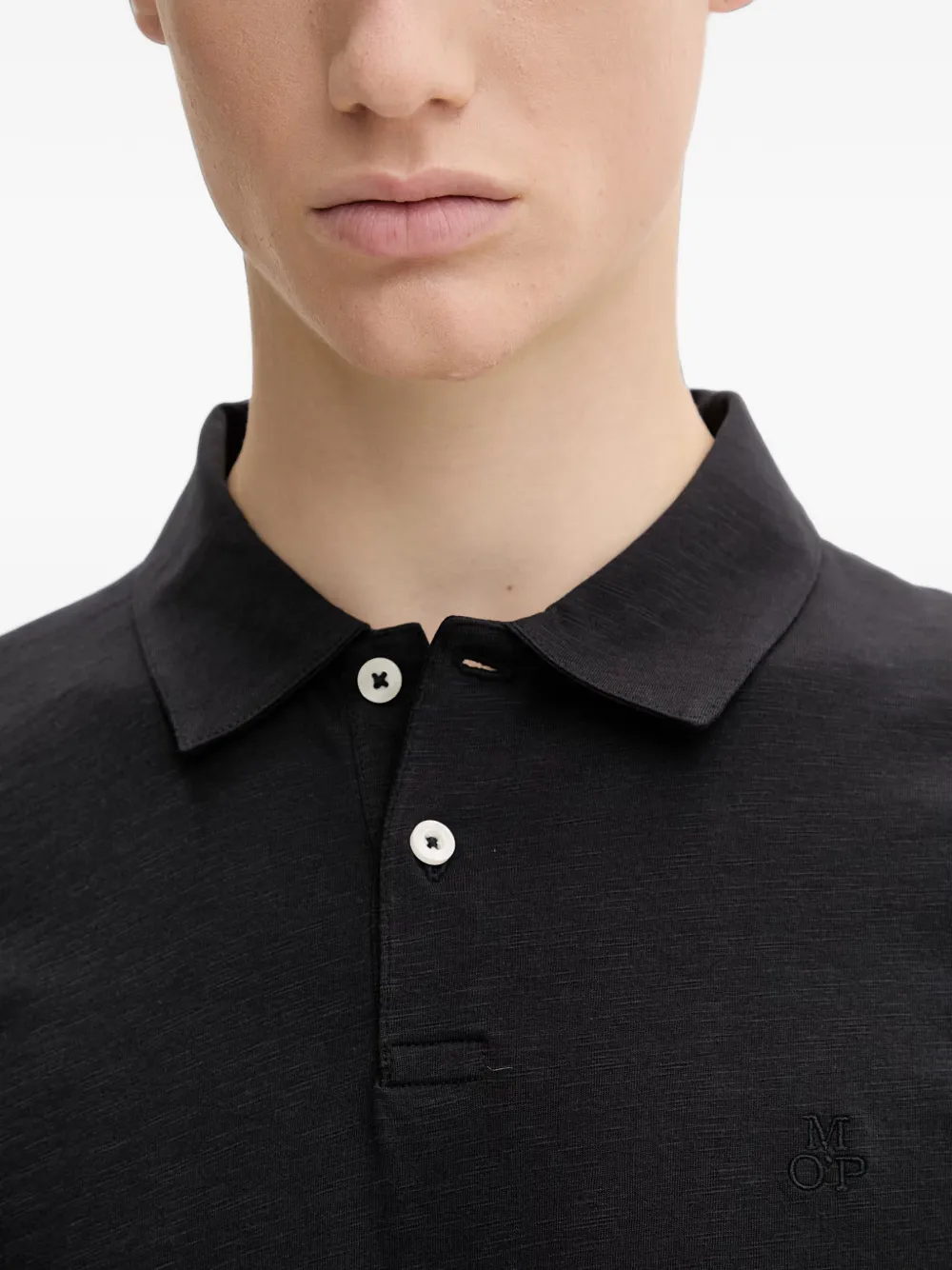 Marc O'Polo Poloshirt met geborduurd logo en textuur Zwart