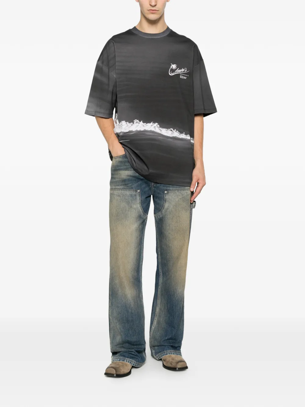 AMIRI T-shirt met palmboomprint Grijs