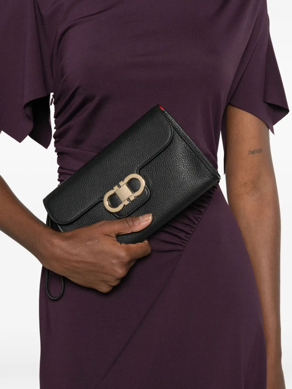 Ferragamo Dubbele gancini leren clutch Zwart