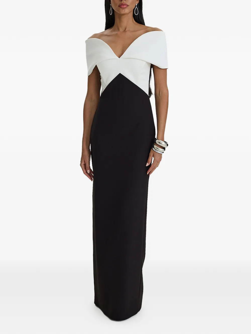 MOOS STUDIO Dual Form off-shoulder colour-block gown - Nero