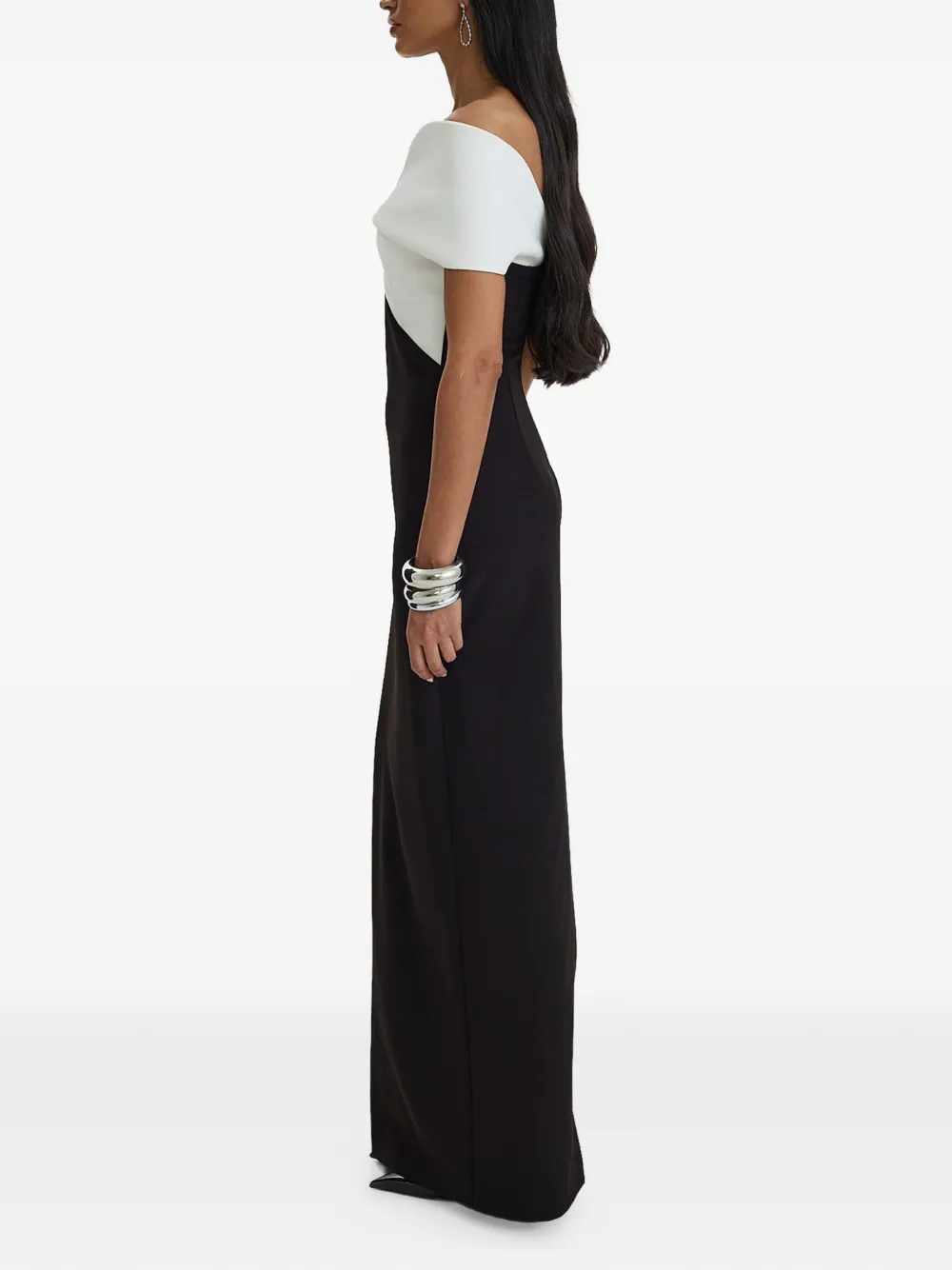 MOOS STUDIO Off-shoulder avondjurk met colourblocking Zwart