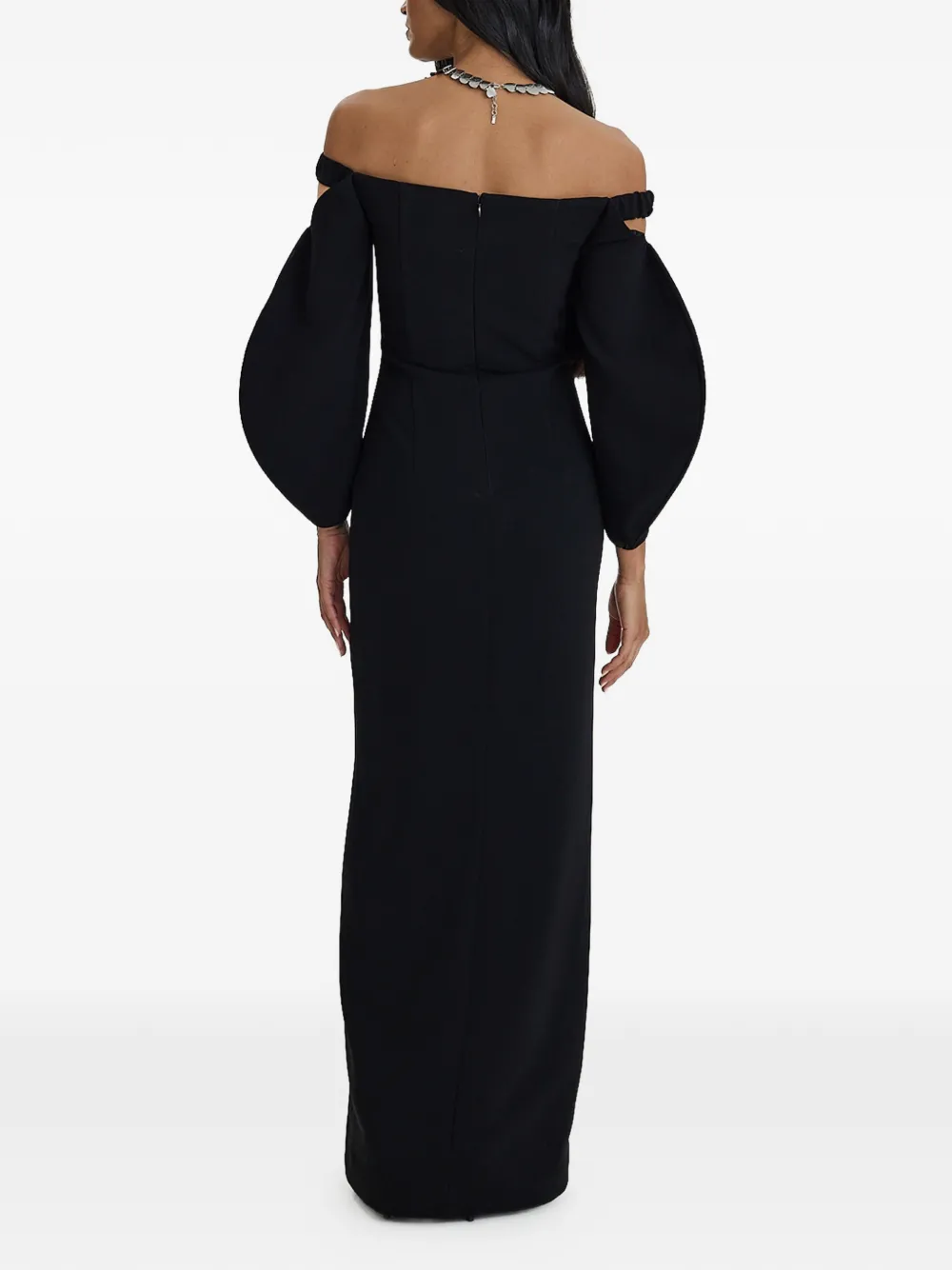 MOOS STUDIO Off-shoulder avondjurk met pofmouwen Zwart