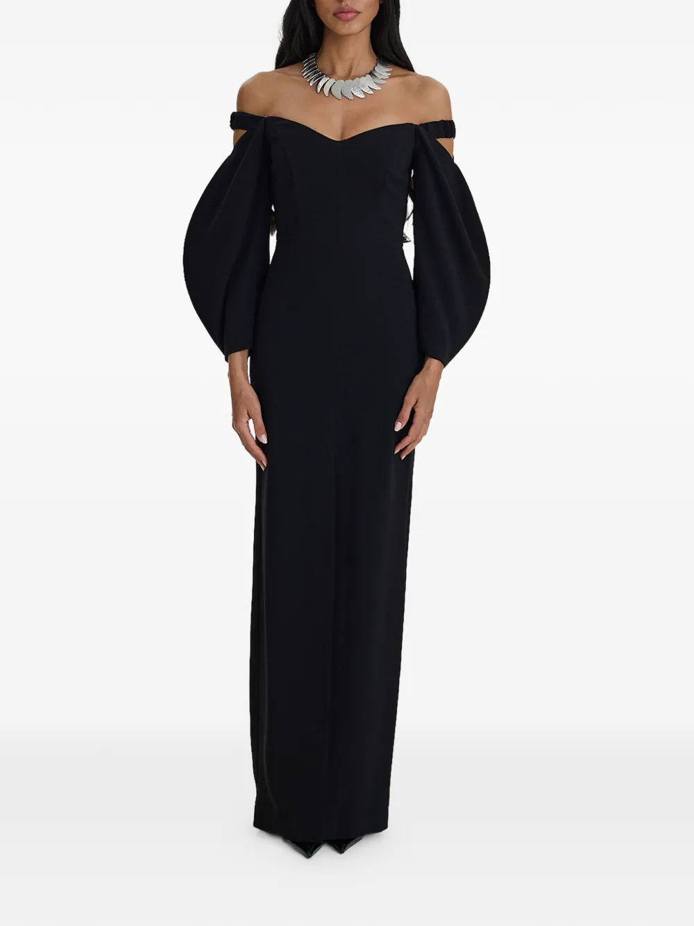 MOOS STUDIO Off-shoulder avondjurk met pofmouwen Zwart