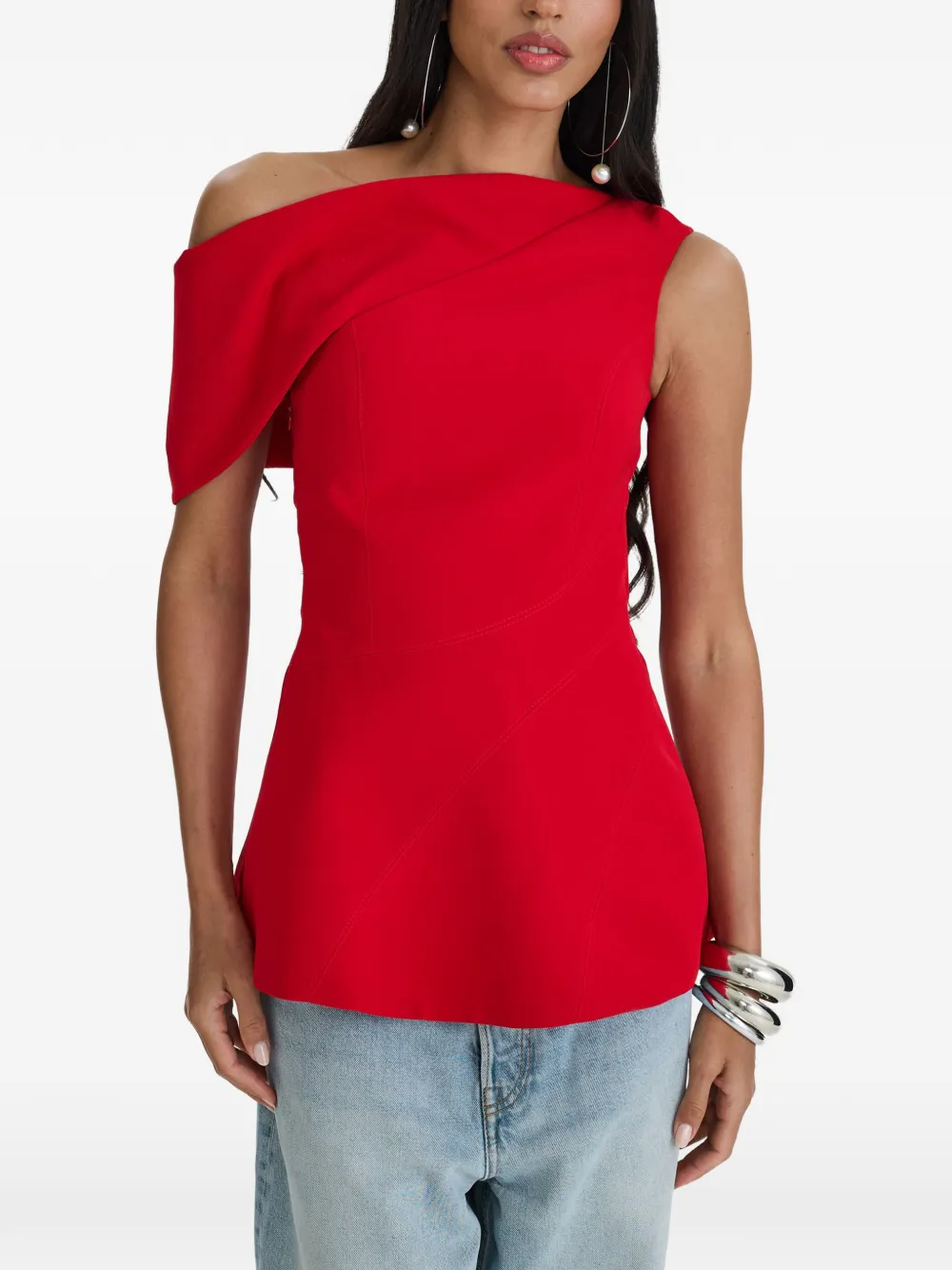 MOOS STUDIO one-shoulder peplum top - Rosso