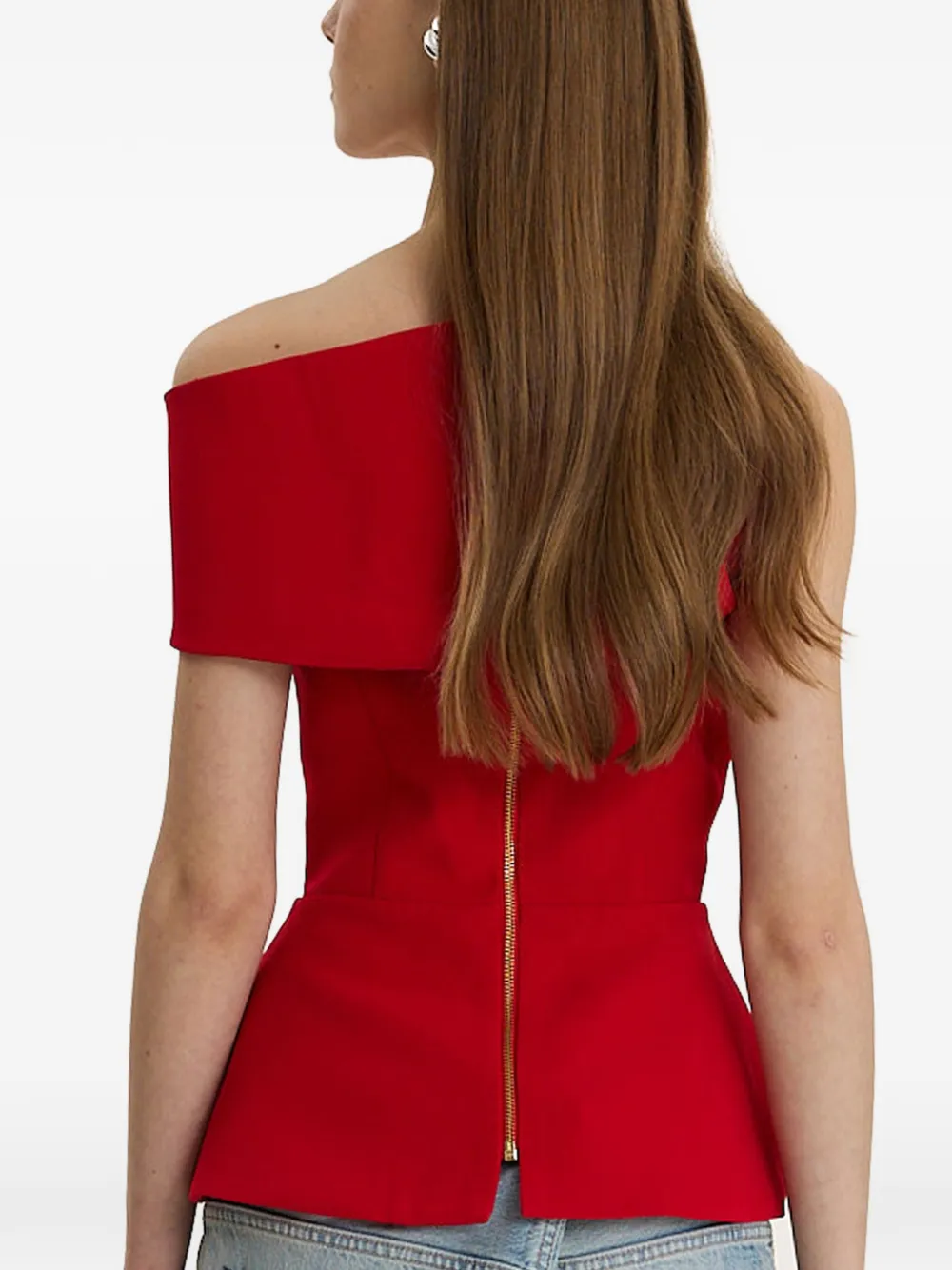 MOOS STUDIO Edit off-shoulder peplum top Rood