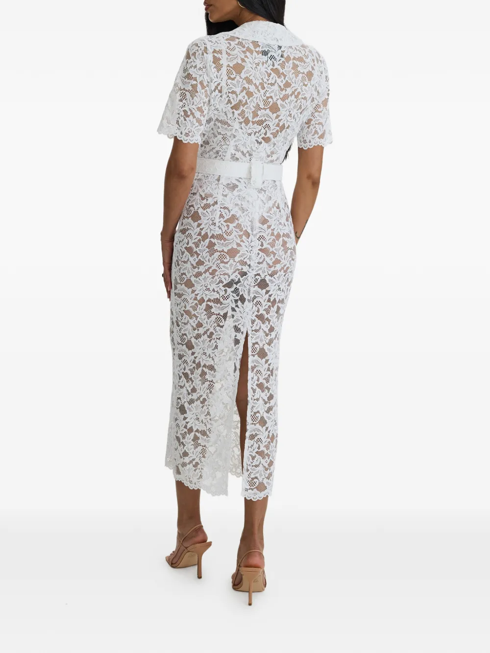 MOOS STUDIO Affair belted floral-lace midi dress Wit