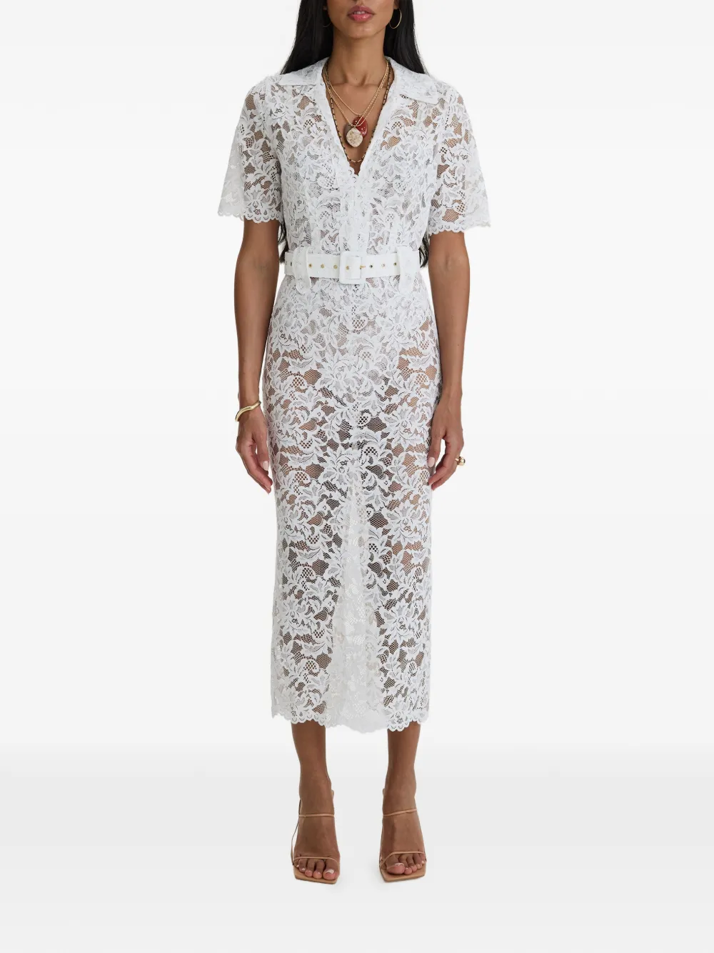 MOOS STUDIO Affair belted floral-lace midi dress - White